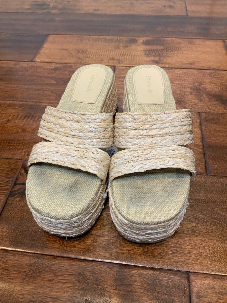 Larroude Tan Wedge Ash Braided Rafia Platform Sandals, Size 8